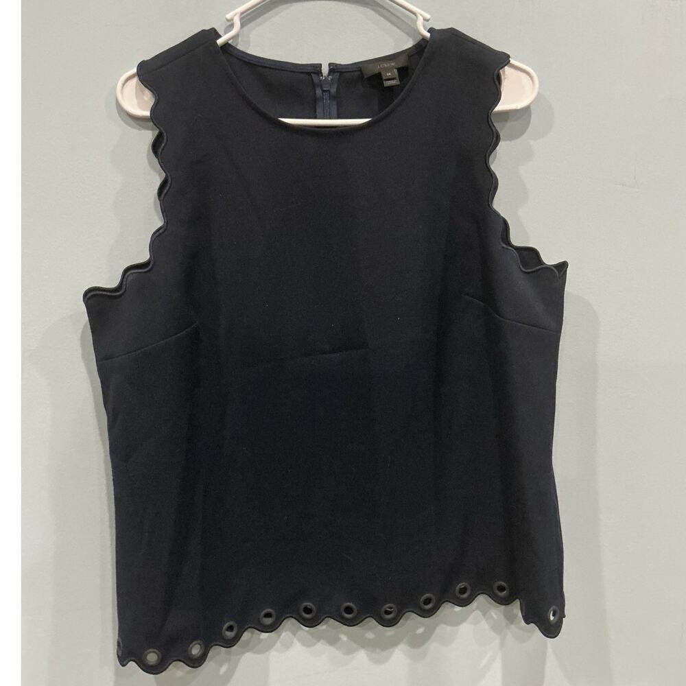 J Crew Womens Sleeveless Top Size 14 Navy Blue‎ Career Office Shell Preppy Work